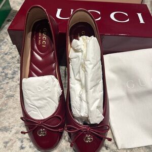 Gucci Women's Deep Red Leather Flats